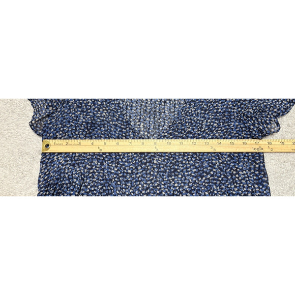 Joie Silk Blouse‎ Top Women S Neck Tie Short Sleeve Lightweight Sheer Tunic Blue - Picture 5 of 11